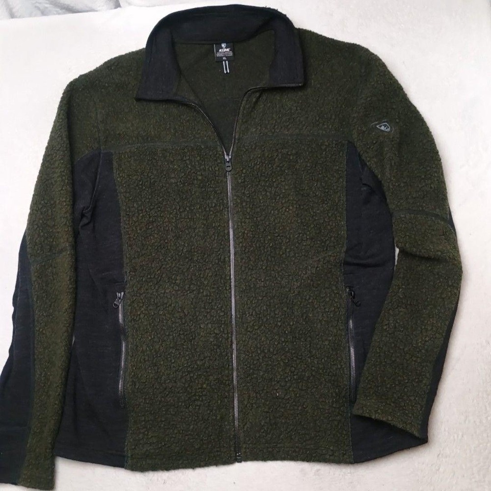 Kuhl Sweater Mens XL Green Husky Burr Full Zip Mock Neck Chunky-Knit Fleece 3151